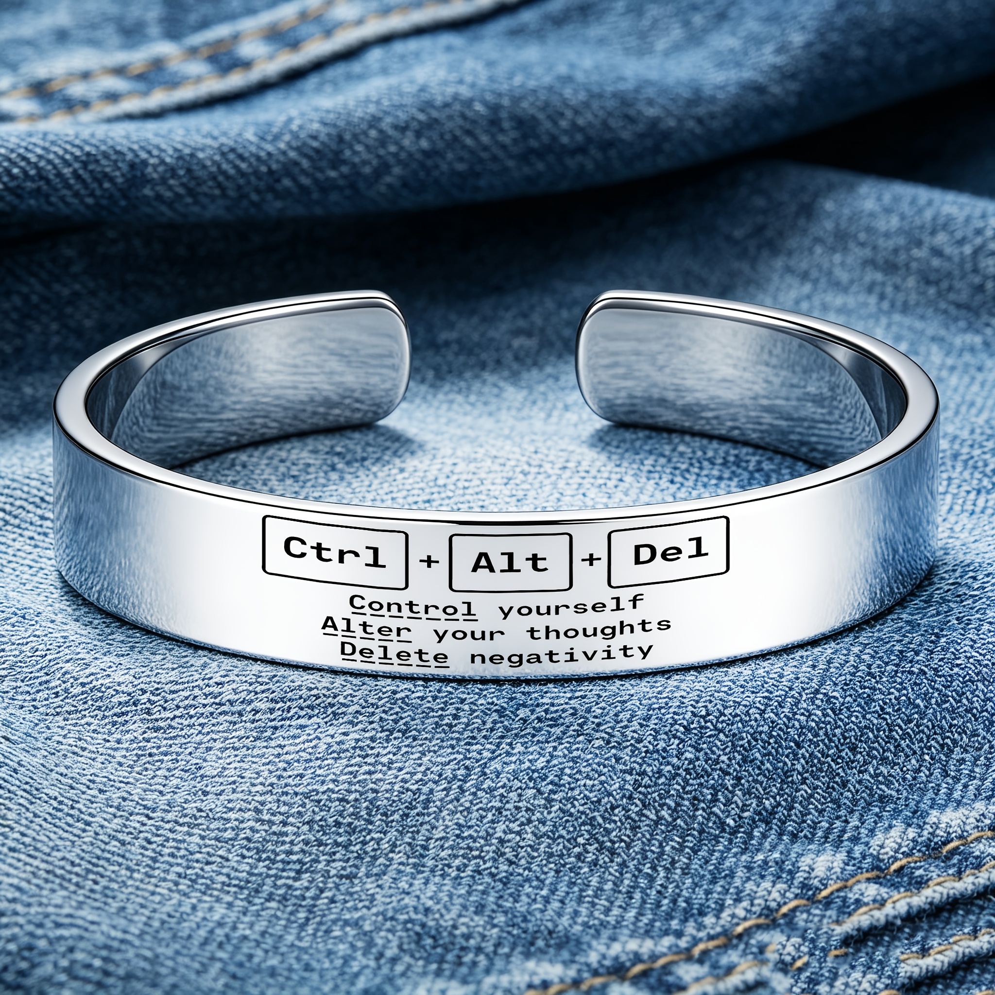 Ctrl+Alt+Del Funny Stainless Steel Open Bracelet